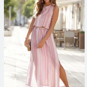 Elegant Pink Striped Maxi Dress